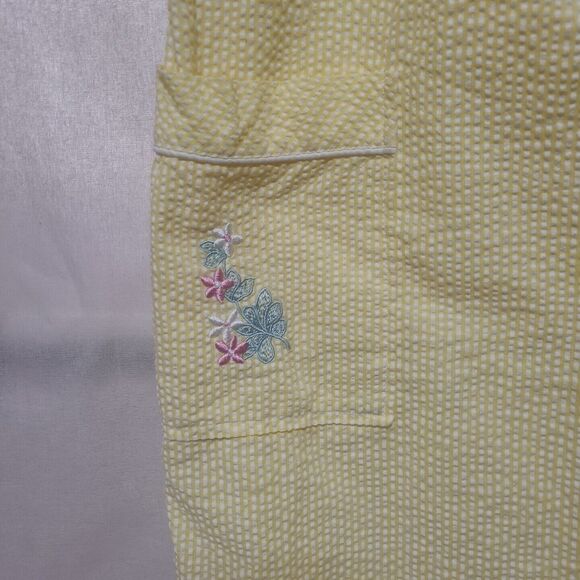 Coffee Time Robe Womens Sz M Seersucker Housecoat Yellow White Stripe Housecoat - Picture 2 of 10
